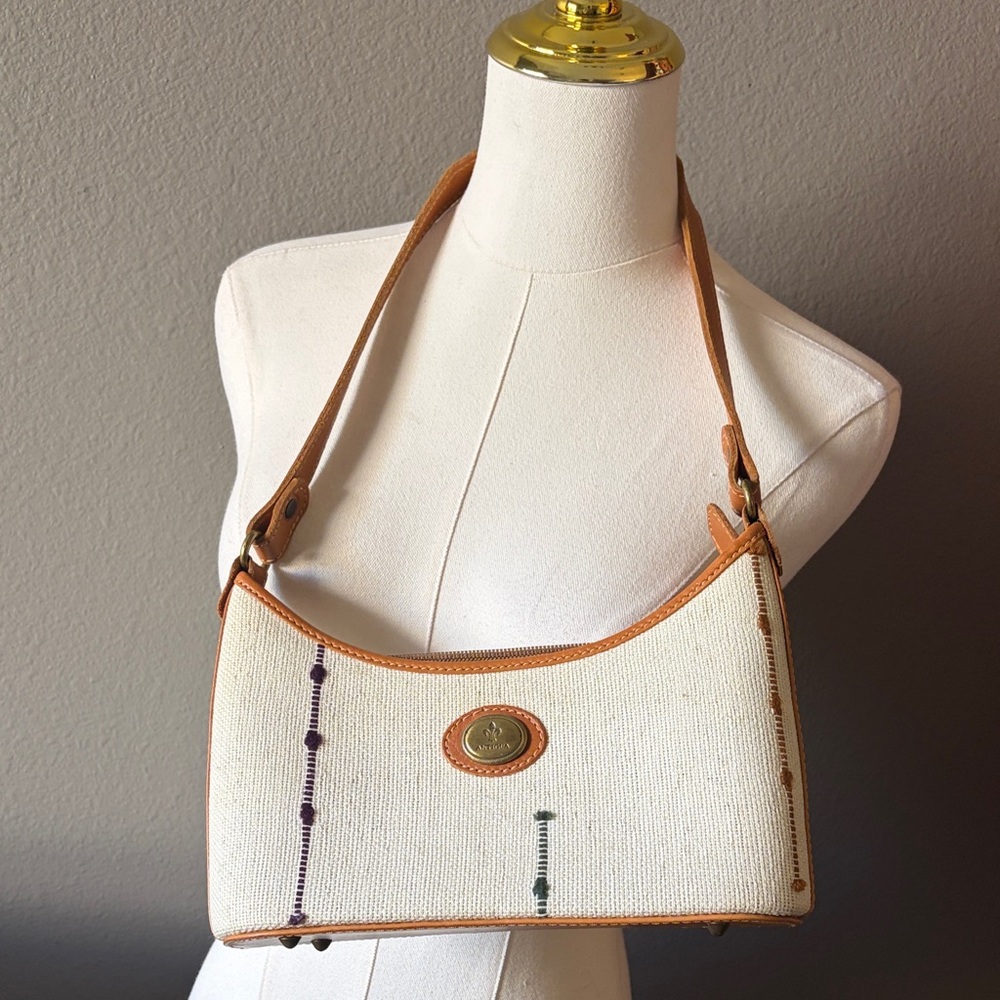 Woven Canvas & Leather Shoulder Bag Made in Guatemala one of a kind